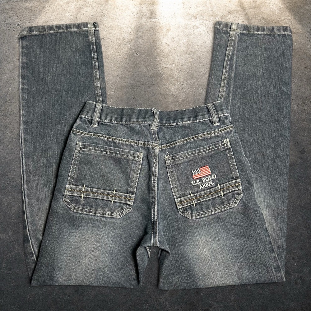 US Polo Assn Boys Straight Leg Jeans Dark Wash Blue Size 16 Skater Y2K Retro